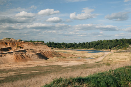 Large sand quarry in a field. High quality photo