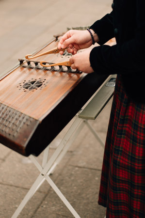 A musician plays a musical instrument