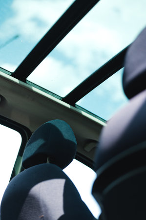 Panoramic roof in the car. High quality photo