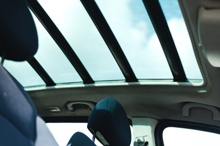 Panoramic roof in the car. High quality photoの写真素材