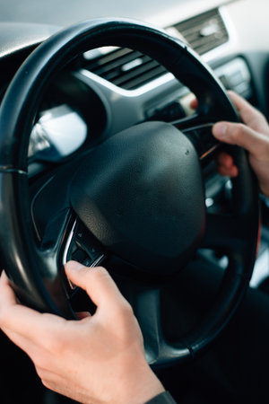 Close-up of the steering wheel without the logo. High quality photo