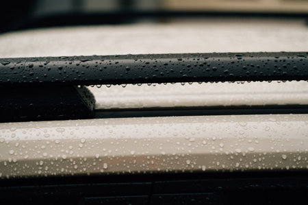 raindrops on car roof rails. High quality photoの写真素材