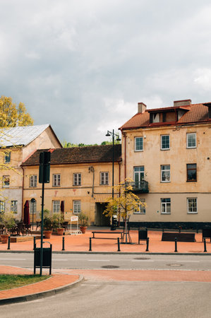 Old yellow houses in Vilnius. High quality photoの写真素材