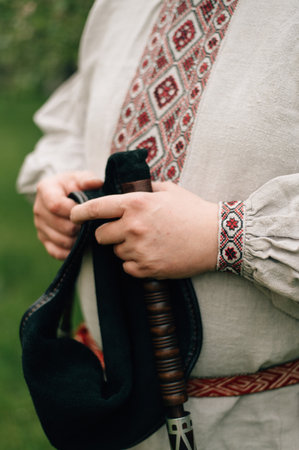 bagpipe player in national costume with bagpipes. High quality photoの写真素材