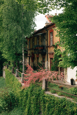 Cozy streets in Vilnius in summer. High quality photoの写真素材