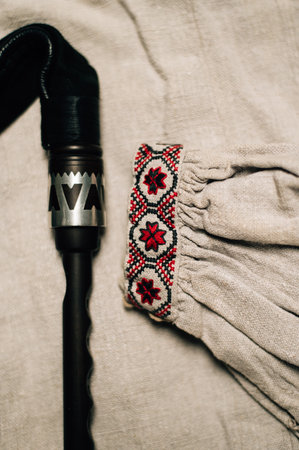 Elements of the bagpipe instrument close-up. High quality photoの写真素材