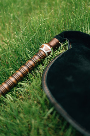 The bagpipe lies on the grass. High quality photoの写真素材