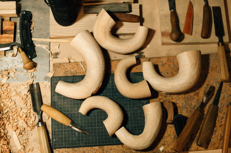 woodworking, musical instrument making, bagpipes. High quality photoの写真素材