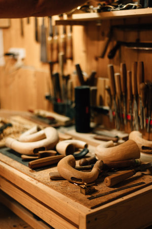 woodworking, musical instrument making, bagpipes. High quality photoの写真素材