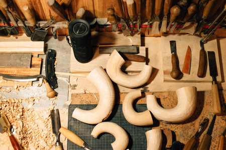 woodworking, musical instrument making, bagpipes. High quality photoの写真素材