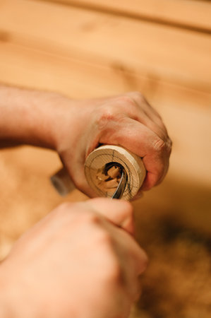 woodworking, musical instrument making, bagpipes. High quality photoの写真素材