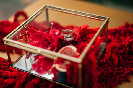 The rings are in a glass box.の写真素材