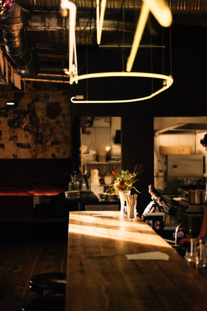 The sun falls on the bar counterの写真素材