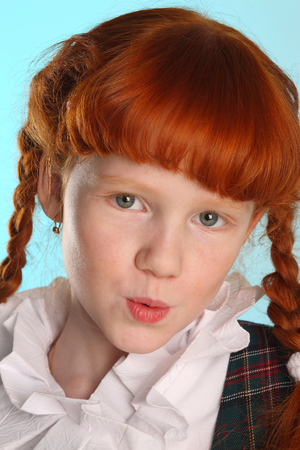 Close Up Portrait Of Beautiful Little Redhead Girl In A