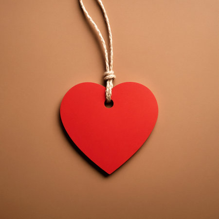 Red heart on brown background. Valentine's day concept. Copy space.の素材
