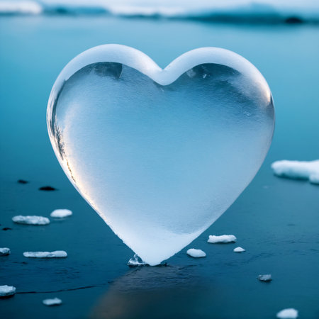 The heart-shaped ice floe is floating downstream.の素材