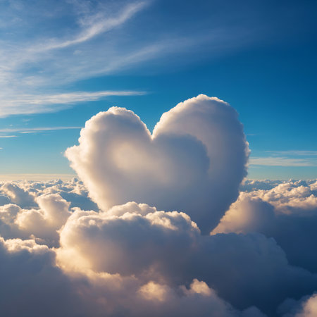 Heart-shaped cloud in the blue sky. Valentine's day background.の素材
