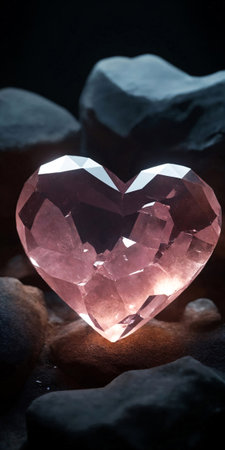 Beautiful heart-shaped gemstone on dark background. Love concept.の素材