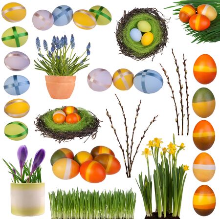 Easter decorations collection isolated on white backgroundの写真素材