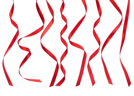 Red ribbons isolated on white backgroundの写真素材