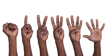 Counting hand isolated on white backgroundの写真素材