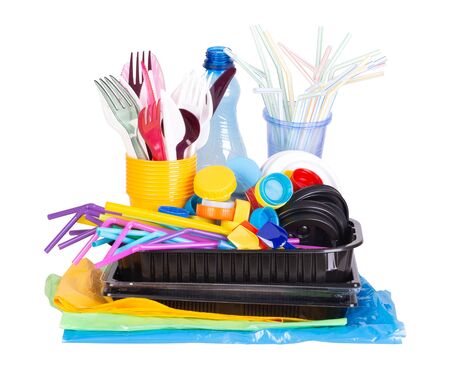 Disposable single use plastic objects such as bottles, cups, forks, spoons and drinking straws that...