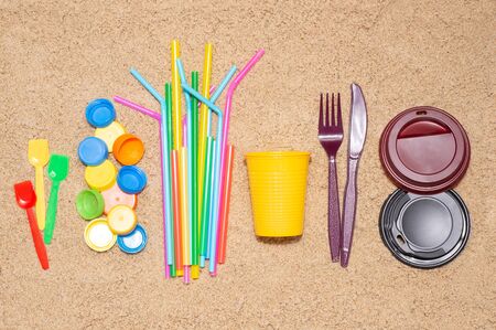 Disposable single use plastic objects such as bottles, cups, forks, spoons and drinking straws that...
