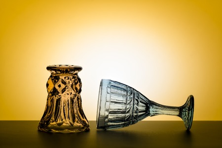 Vintage glasses for alcoholic beverages. Vintage composition. Studio.の写真素材