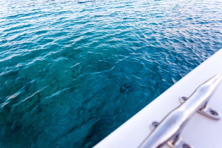 Hook on the cruise motorboat, clear ocean in the backgroundの写真素材