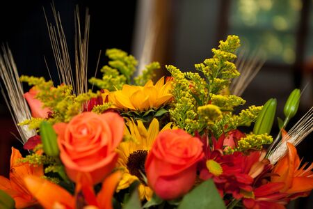 Bouquet of various fresh colorful flowers o na blurred backgroundの写真素材