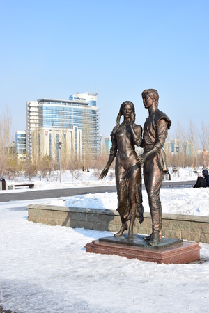 Astana, capital of Kazakhstan - Statue featuring a loving coupleのeditorial素材