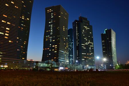 Astana, capital of Kazakhstan - modern buildings at nightのeditorial素材