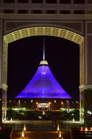 Astana, capital of Kazakhstan - modern buildings at nightのeditorial素材