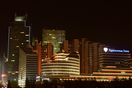 Astana, capital of Kazakhstan - modern buildings at nightのeditorial素材