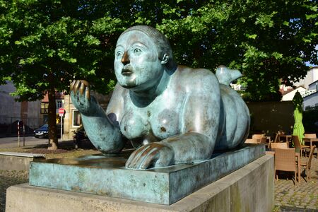 Bamberg, Germany - bronze statue of a lying fat naked woman by BOTEROのeditorial素材