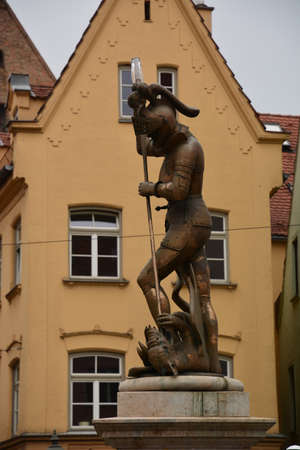 Statue in the city center of Rothenburg ob der Tauber, Germanyの写真素材