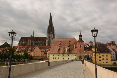 View of the old town of Regensburg, Bavaria, Germanyの写真素材