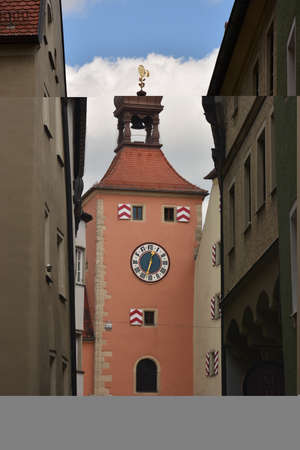 Clock tower in the old town of Rothenburg ob der Tauber, Germanyの写真素材