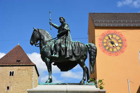 Statue of the Duke of Nuremberg in Bavaria, Germanyの写真素材