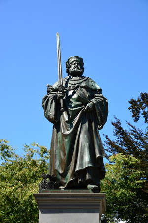 Statue of the Roman Emperor Maximilian I in Frankfurt, Germanyの写真素材