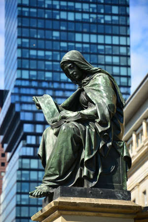 Bronze statue of St. Francis of Assisi in Frankfurt, Germanyの写真素材