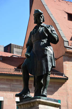 Statue of William Shakespeare in the old town of Wroclaw, Polandの写真素材