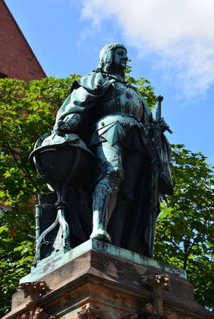 Statue of King Charles IV in the old town of Gdansk, Polandの写真素材