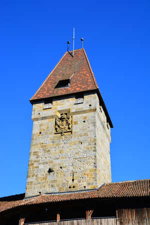 The medieval tower of the city of Schmalkalden, Thuringia, Germanyの写真素材
