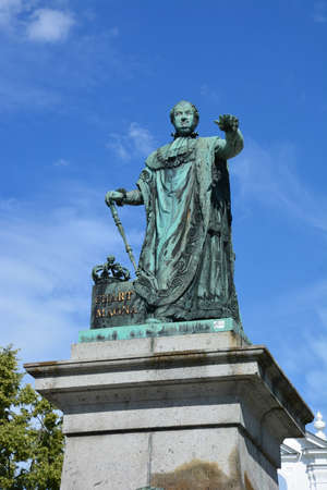 Statue of Charles IV on Charles Bridge in Prague, Czech Republicの写真素材