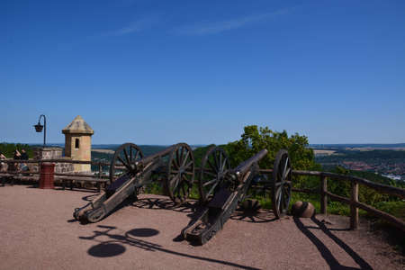 Cannon at the top of the hill on the background of the blue skyの写真素材