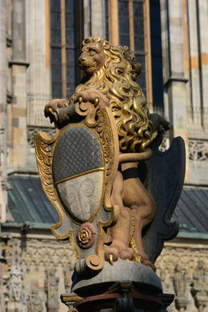 Lion on the facade of the St. Vitus Cathedral in Pragueの写真素材