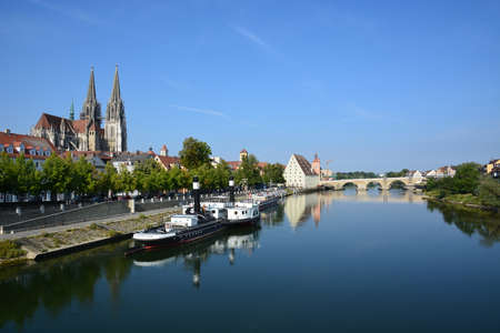 View of the city of Bruges and the river in Belgiumの写真素材