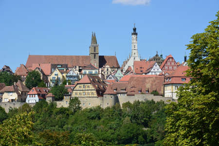 View of the city of Rothenburg ob der Tauber, Germanyの写真素材
