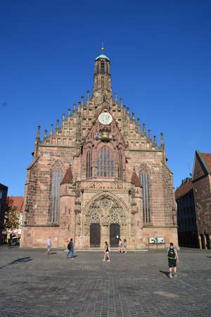 View of the facade of the Frauenkirche in Nuremberg, Germany.の写真素材